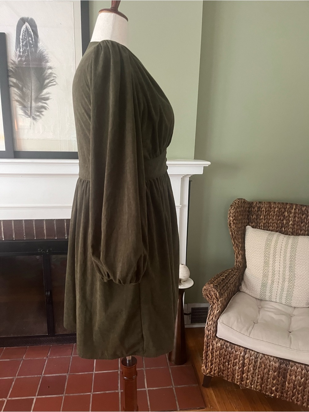 Deep Olive Fine Wale Corduroy Fit & Flare Dress | size L - Picture 3 of 7